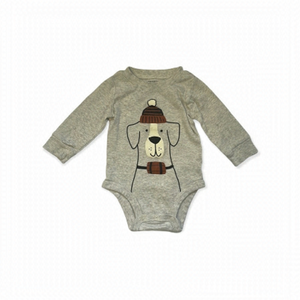 𝅺carters Long Sleeve Grey Dog Bodysuit Size 6m